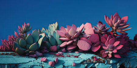 Colorful succulents on rocks. Generative AIの素材