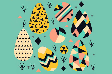 Easter themed memphis style trendy illustration. Generative AIの素材
