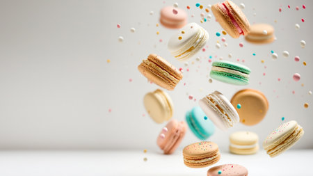 Levitating colorful macaroons. Generative AIの素材