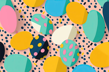 Easter themed memphis style trendy illustration. Generative AIの素材