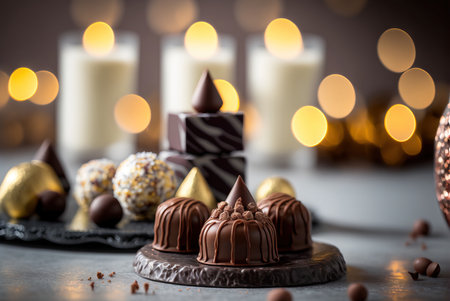 Various chocolate candies close up, birthday candy bar. Generative AIの素材