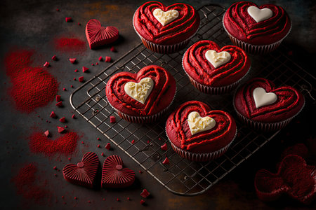 Red velvet cupcakes, Saint Valentine sweet treat concept. Generative AIの素材