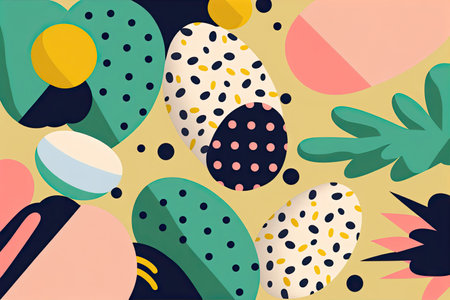Easter themed memphis style trendy illustration. Generative AIの素材
