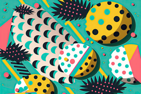 Easter themed memphis style trendy illustration. Generative AIの素材