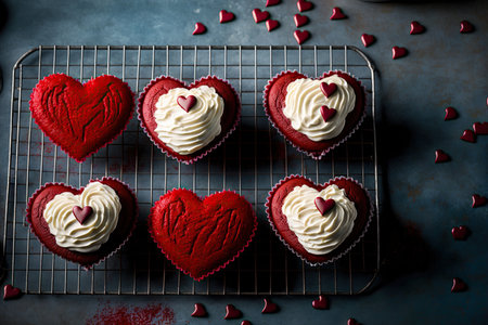 Red velvet cupcakes, Saint Valentine sweet treat concept. Generative AIの素材