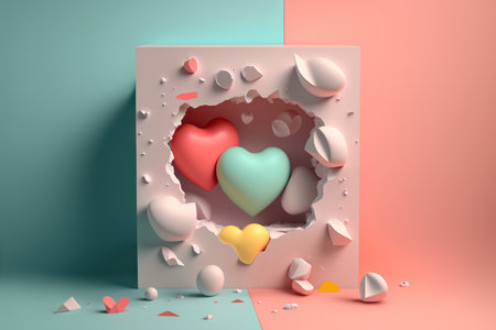 Valentine's Day themed geometric abstract illustration. Generative AI.の素材