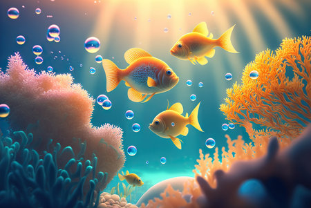 Colorful tropical fish swimming in the ocean. Generative AIの素材