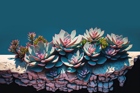 Colorful succulents on rocks. Generative AIの素材