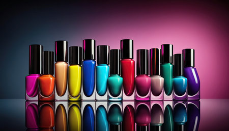 Colorful nail polish bottles, trendy illustration. Generative AIの素材
