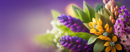 Spring banner for 8 march, mother's day, colorful vibrant bouquet of various flowers. Generative AIの素材