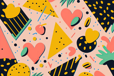 Valentine's Day themed memphis style trendy illustration. Generative AIの素材