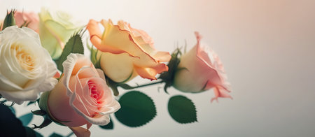 Beautiful bouquet of roses close up illustration, banner. Generative AIの素材