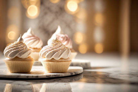 Delicious muffins, cupcakes, festive light background. Generative AIの素材