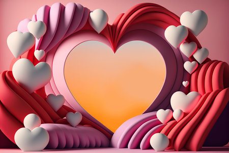 Valentine's Day themed geometric abstract illustration. Generative AI.の素材