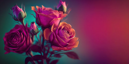 Beautiful bouquet of roses close up illustration, banner. Generative AIの素材