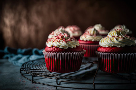 Red velvet cupcakes, Saint Valentine sweet treat concept. Generative AIの素材