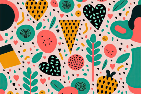 Valentine's Day themed memphis style trendy illustration. Generative AIの素材