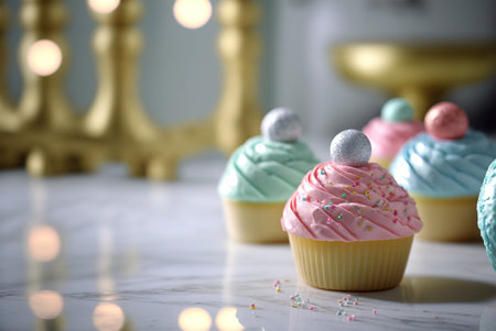 Delicious muffins, cupcakes, festive light background. Generative AIの素材