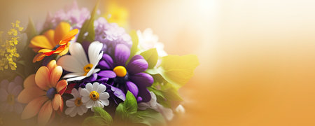 Spring banner for 8 march, mother's day, colorful vibrant bouquet of various flowers. Generative AIの素材