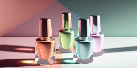 Colorful nail polish bottles, trendy illustration. Generative AIの素材