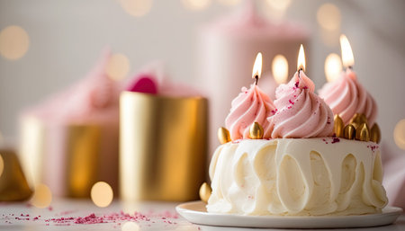 Rose and white color cake, dessert for birthday, wedding. Generative AIの素材