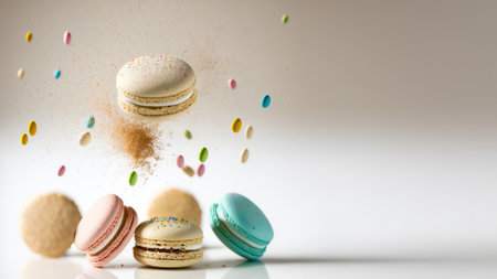 Levitating colorful macaroons. Generative AIの素材