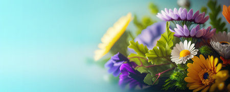 Spring banner for 8 march, mother's day, colorful vibrant bouquet of various flowers. Generative AIの素材