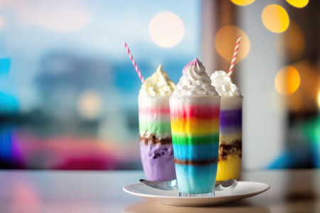 Fantasy magical rainbow style milkshake ice cream drink. Generative AIの素材