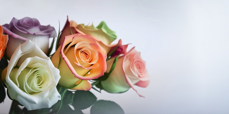 Beautiful bouquet of roses close up illustration, banner. Generative AIの素材