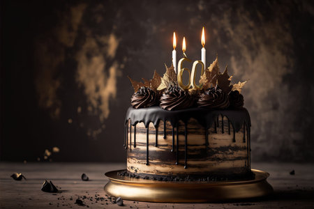 Fabulous luxury design golden chocolate cake. 60 years number. Generative AIの素材