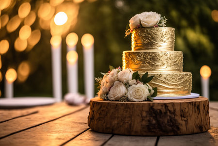Elegant layered wedding cake. Generative AIの素材