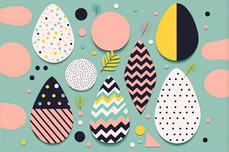 Easter themed memphis style trendy illustration. Generative AIの素材
