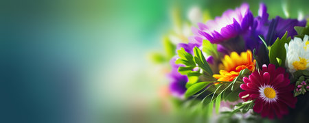 Spring banner for 8 march, mother's day, colorful vibrant bouquet of various flowers. Generative AIの素材
