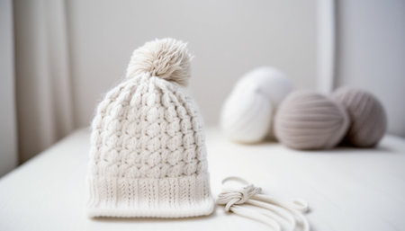Little handmade knitted hat. Generative AIの素材
