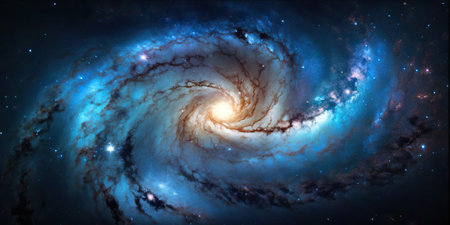 Fantasy landscape with stars and galaxy in the sky. Generative AIの素材