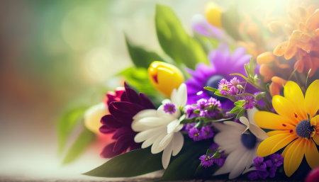 Colorful vibrant bouquet of various flowers. Generative AIの素材