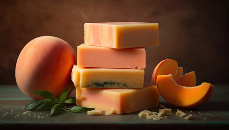 Handmade peach soap bars. Generative AIの素材
