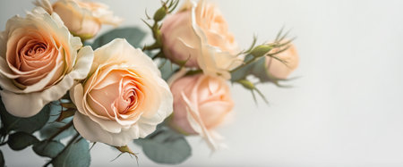Beautiful bouquet of roses close up illustration, banner. Generative AIの素材
