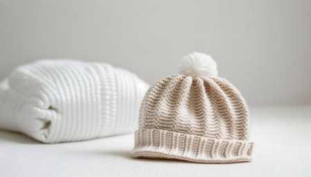 Little handmade knitted hat. Generative AIの素材