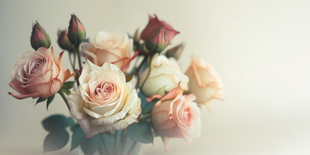 Beautiful bouquet of roses close up illustration, banner. Generative AIの素材