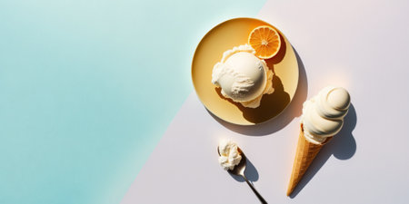 Bold trendy sunny summer illustration with icecream. Generative AIの素材