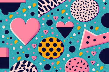 Valentine's Day themed memphis style trendy illustration. Generative AIの素材