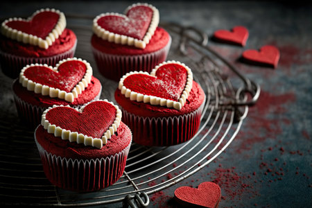 Red velvet cupcakes, Saint Valentine sweet treat concept. Generative AIの素材