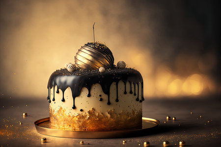 Fabulous luxury design golden chocolate cake. Generative AIの素材