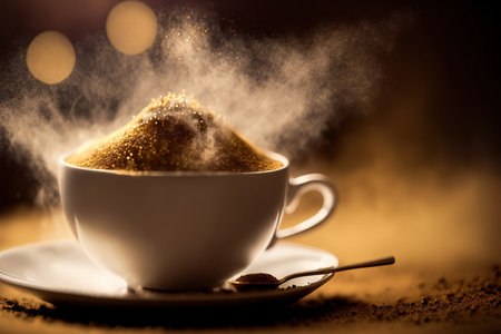 Cup of hot beverage , cozy magical background. Generative AIの素材