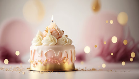 Rose and white color cake, dessert for birthday, wedding. Generative AIの素材
