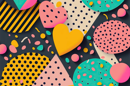 Valentine's Day themed memphis style trendy illustration. Generative AIの素材