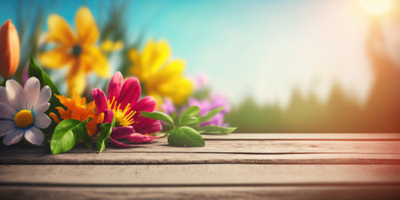 Beautiful floral spring banner for Mother's day, 8 March. Generative AIの素材