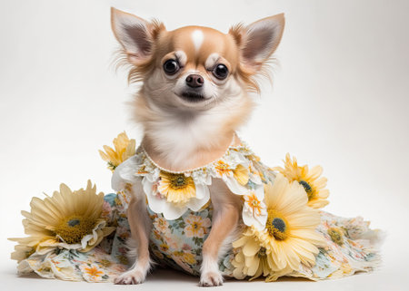 Funny illustration of cute chihuahua dressed in robe. Generative AIの素材