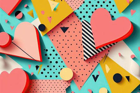 Valentine's Day themed memphis style trendy illustration. Generative AIの素材